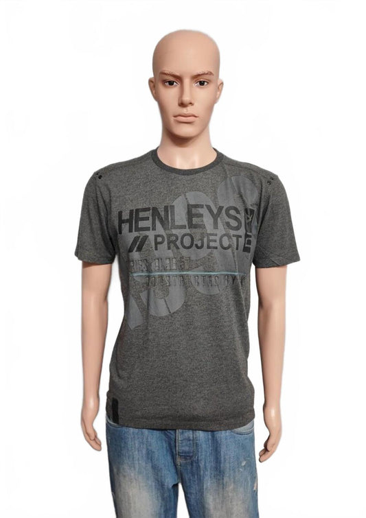 Vintage Henleys DLX Project Graphic T-Shirt Grey Retro Y2K Men's Size Medium M
