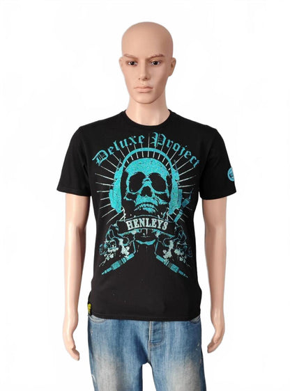 Vintage Henleys Skull Graphic T-Shirt Black Retro Y2K Men's Size Small S