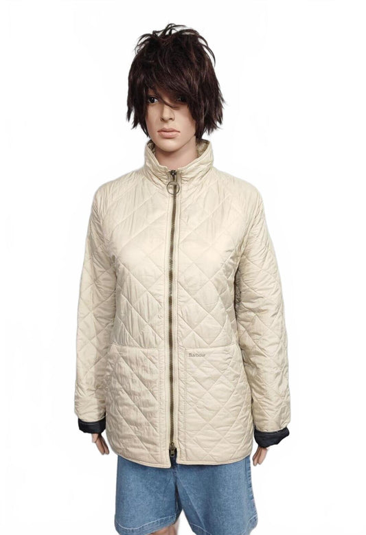 Vintage Barbour Flyweight Cream Quilted Corduroy Collar Jacket Women Size Large