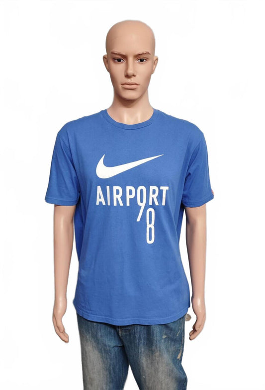 Vintage 1998 Nike Airport Promo Graphic T-Shirt Blue Retro 90s Men's Size XXL