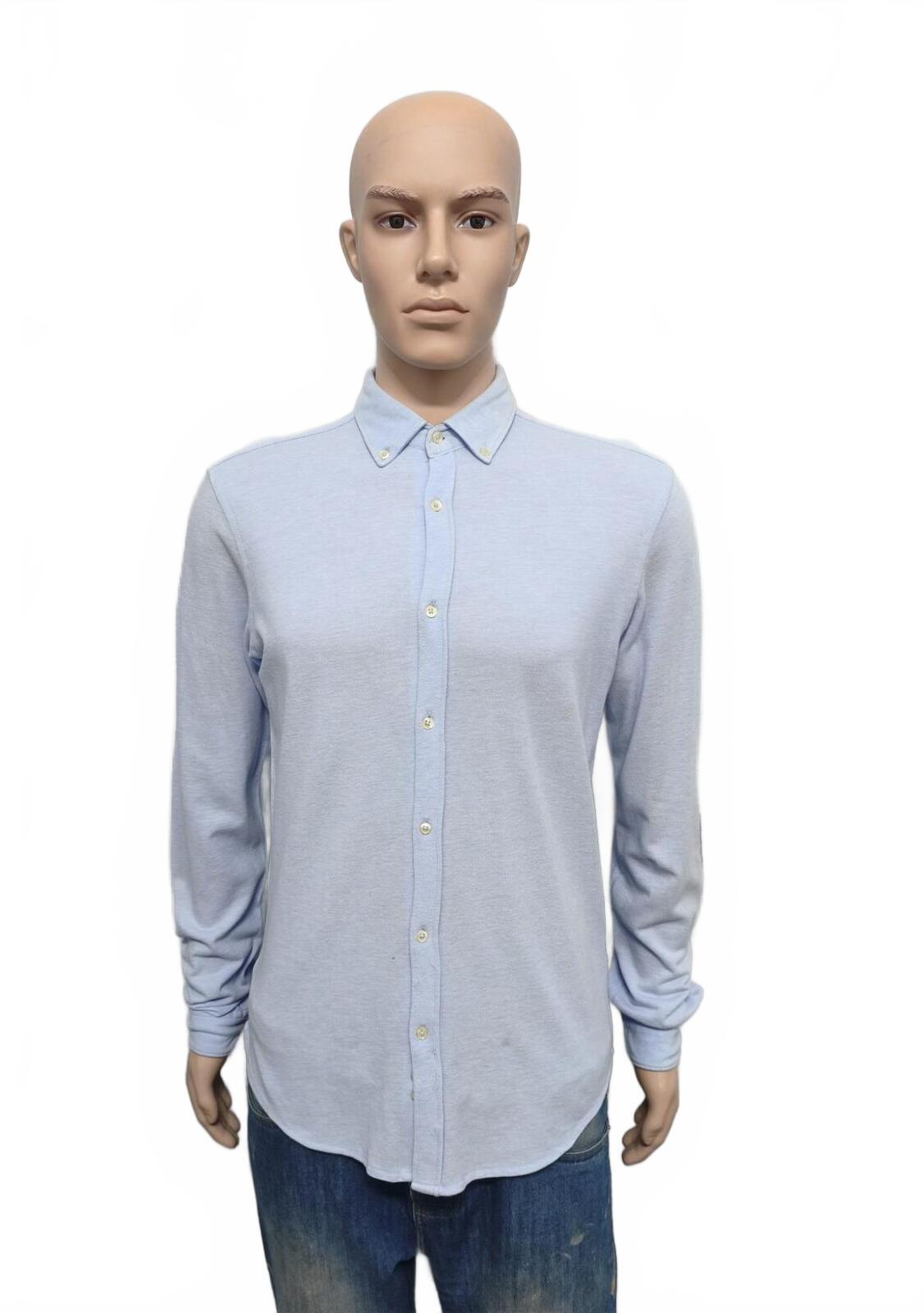 Vintage Zara Man Plain Long Sleeve Shirt Blue Contrast Elbow Patches Men Size M