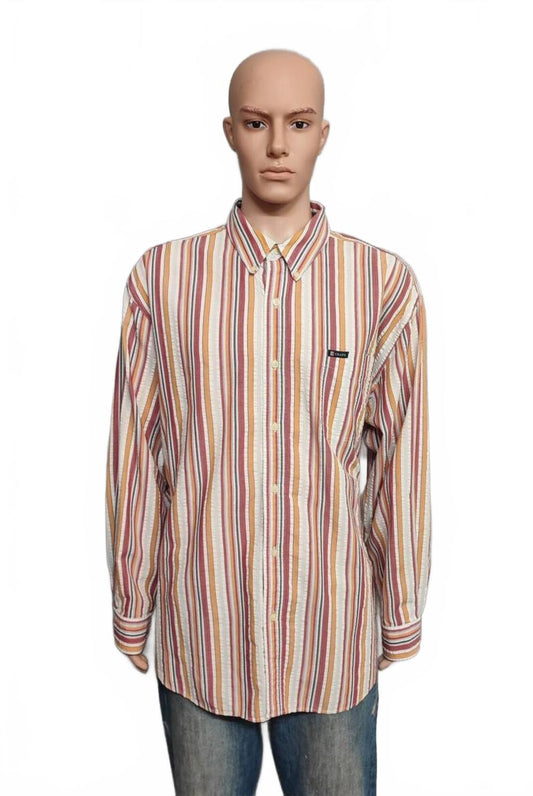 Vintage Chaps Striped Long Sleeve Shirt Orange Red Men's Size XXL Oversized