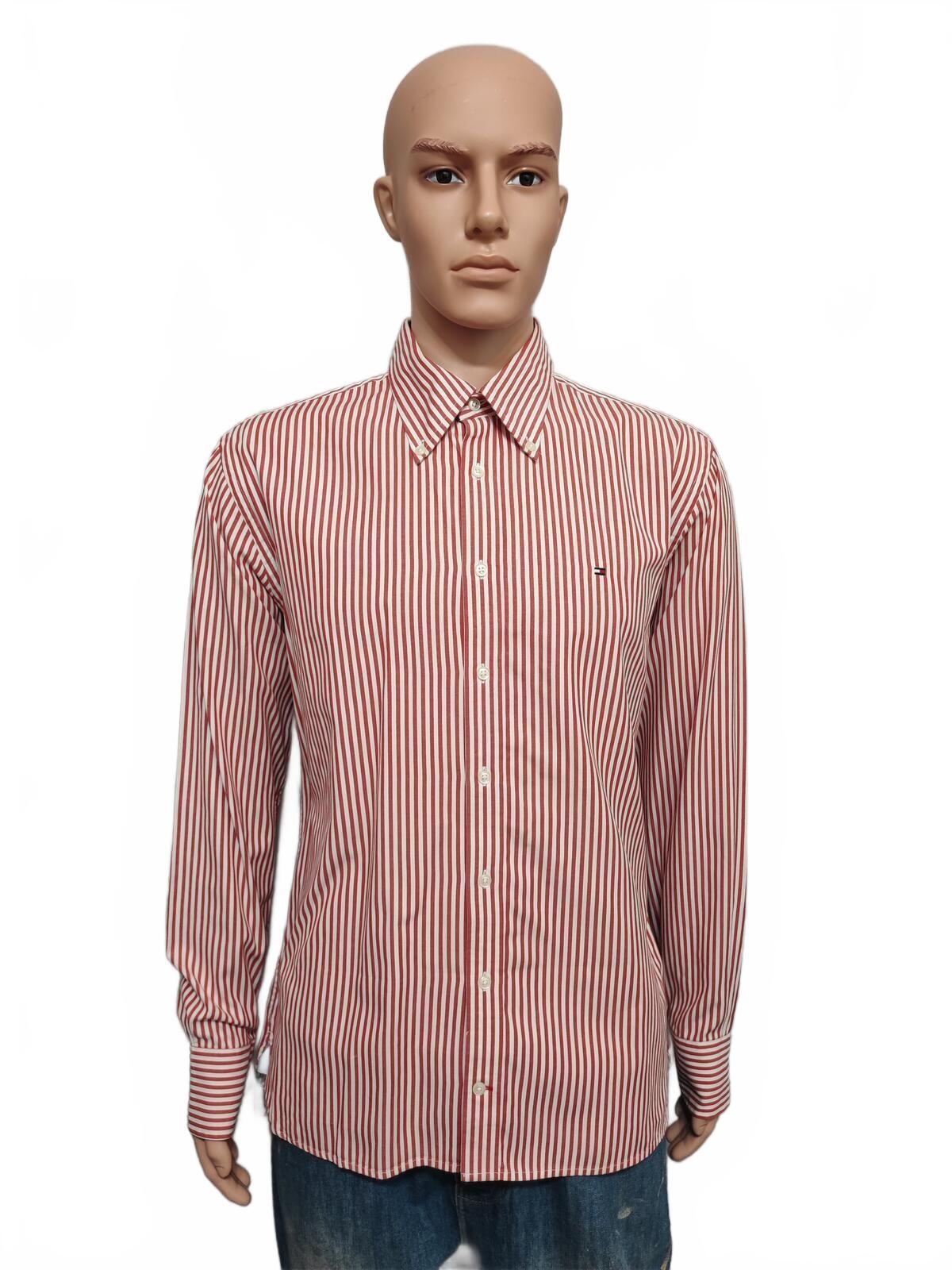 Vintage Tommy Hilfiger Striped Long Sleeve Heritage Crest Shirt Red Men's Large