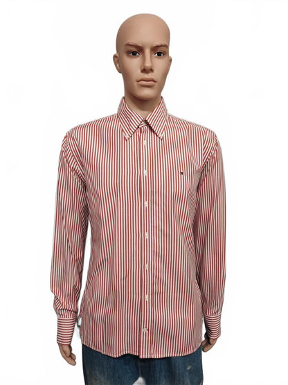 Vintage Tommy Hilfiger Striped Long Sleeve Heritage Crest Shirt Red Men's Large