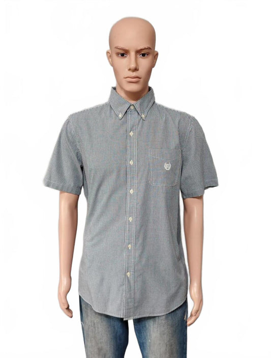Vintage Chaps Checked Short Sleeve Shirt Grey Black White Men's Size Large L