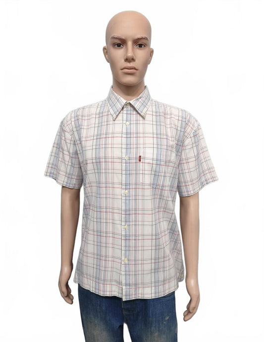 Vintage Levi's Checked Short Sleeve Shirt White Plaid Casual Men's Size XL