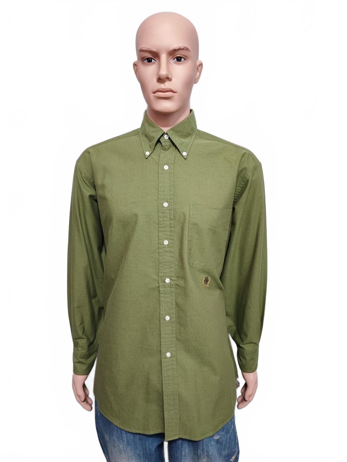 Vintage Tommy Hilfiger Plain Long Sleeve Shirt Green Khaki Men's Size XL
