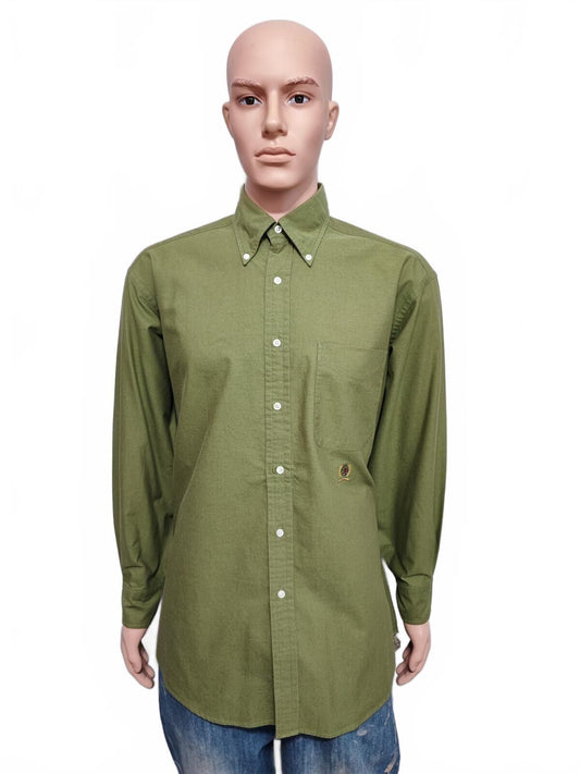 Vintage Tommy Hilfiger Plain Long Sleeve Shirt Green Khaki Men's Size XL