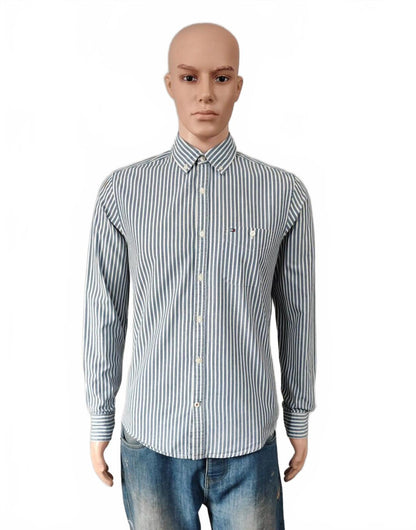 Vintage Tommy Hilfiger Striped Long Sleeve Shirt Blue White Men's Size Medium M