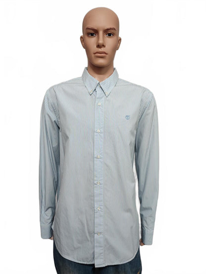 Vintage Timberland Striped Long Sleeve Shirt Sky Blue White Men's Size XL