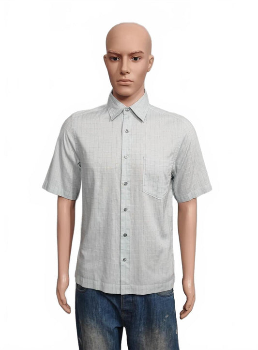 Vintage DKNY Checked Short Sleeve Shirt Blue Brown Retro 90s Men's Size Medium M