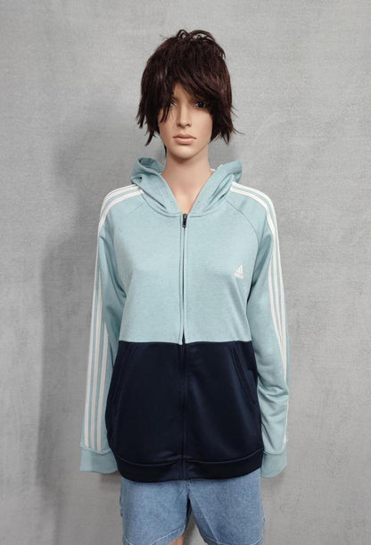 Vintage adidas Striped Hooded Track Jacket Navy Blue Women Size UK 18 20