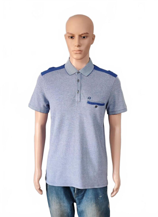 Vintage Armani Exchange Logo Polo Shirt Blue Retro 90s Men's Size Medium M