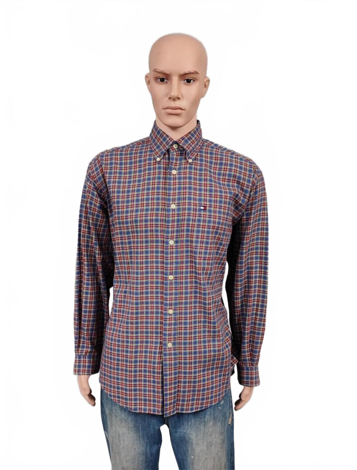 Vintage Tommy Hilfiger Checked Long Sleeve Plaid Preppy Shirt Blue Men's Size XL