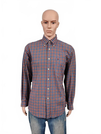 Vintage Tommy Hilfiger Checked Long Sleeve Plaid Preppy Shirt Blue Men's Size XL