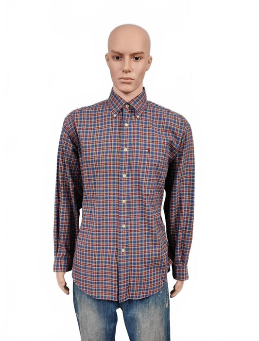 Vintage Tommy Hilfiger Checked Long Sleeve Plaid Preppy Shirt Blue Men's Size XL