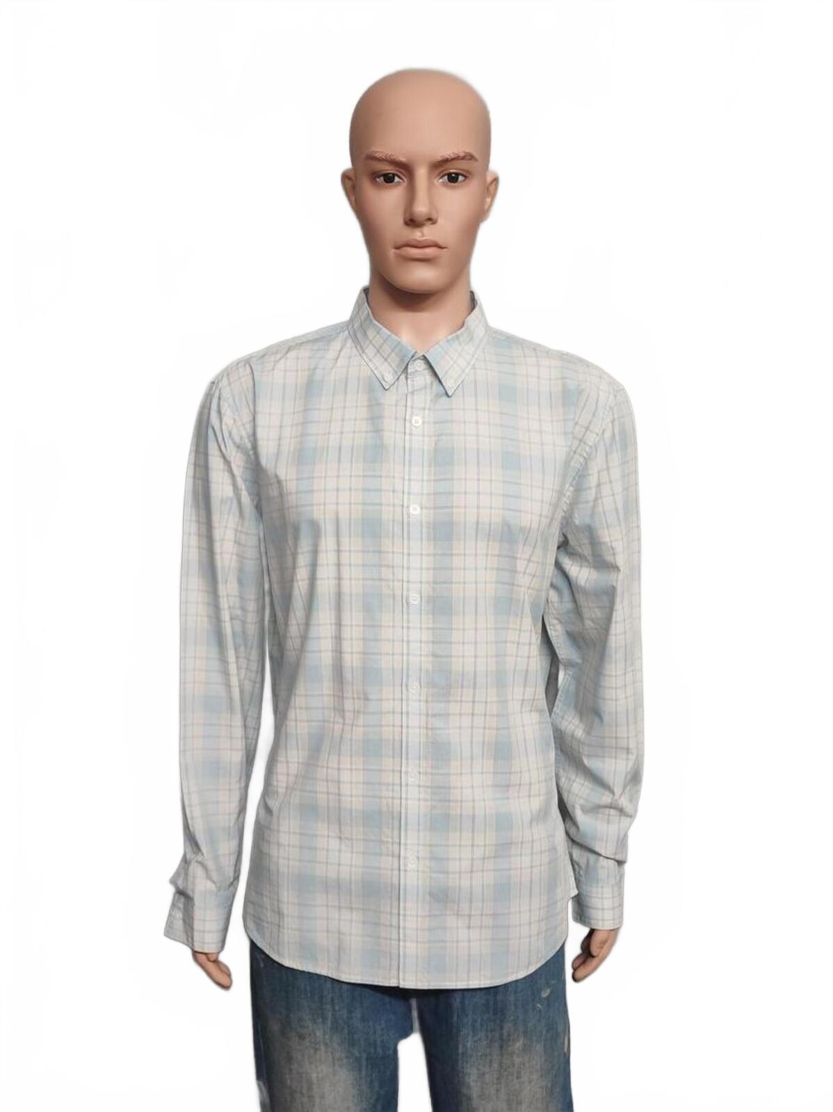Vintage Calvin Klein Checked Long Sleeve Slim Fit Casual Shirt Blue Men's Large