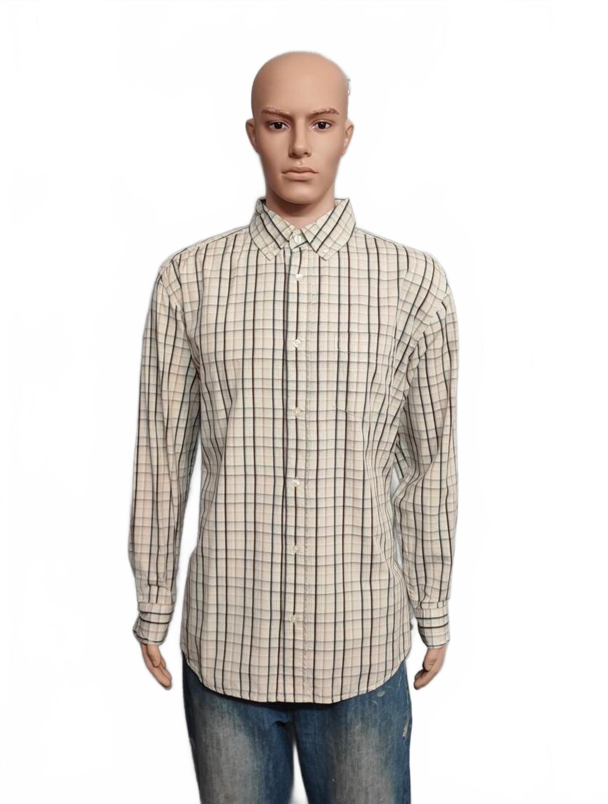 Vintage Old Navy Checked Long Sleeve Preppy Shirt Beige Men Size XL