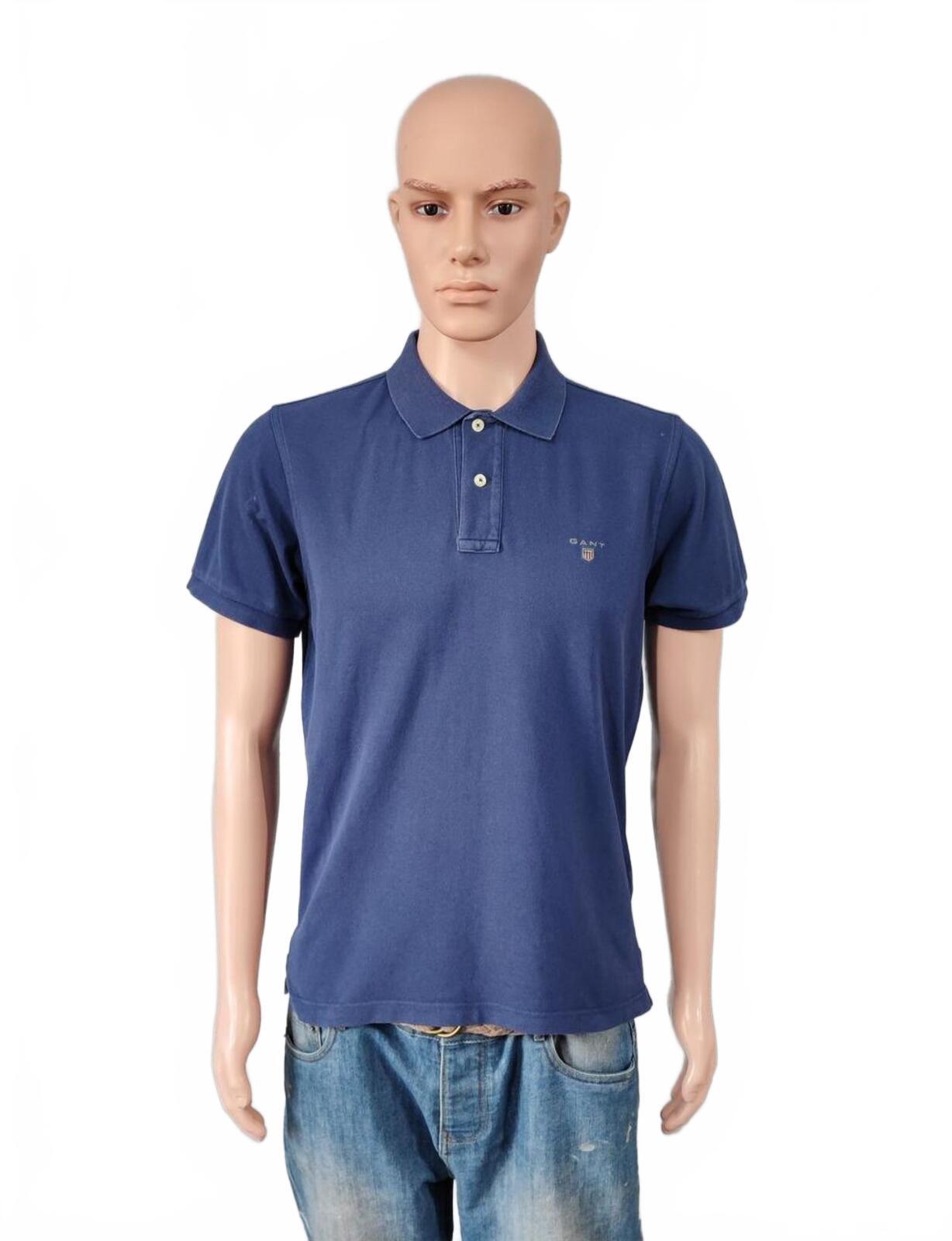 Vintage Gant Embroidered Logo Polo Shirt Faded Navy Blue Retro 90s Men's Size M