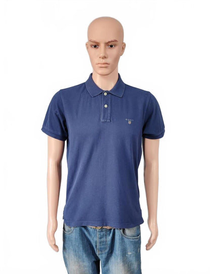 Vintage Gant Embroidered Logo Polo Shirt Faded Navy Blue Retro 90s Men's Size M