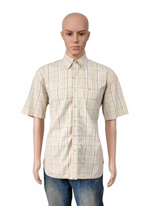 Vintage Tommy Hilfiger Short Sleeve Shirt Cream Beige Men's Size XL