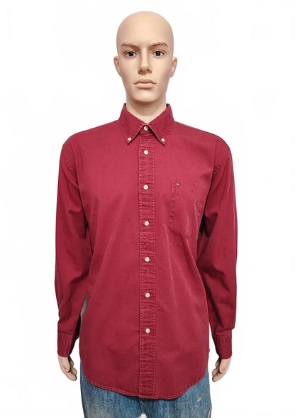 Vintage Tommy Hilfiger Plain Long Sleeve Shirt Vibrant Red Men's Size XL