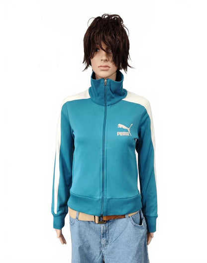 Vintage Puma Blue Green Colour Block Zip Track Jacket Women Size UK 6 XS