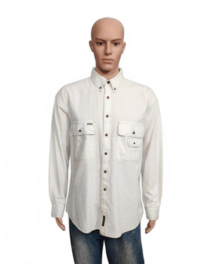 Vintage Timberland Off White Long Sleeve Western Pearl Snap Shirt Men Size XL