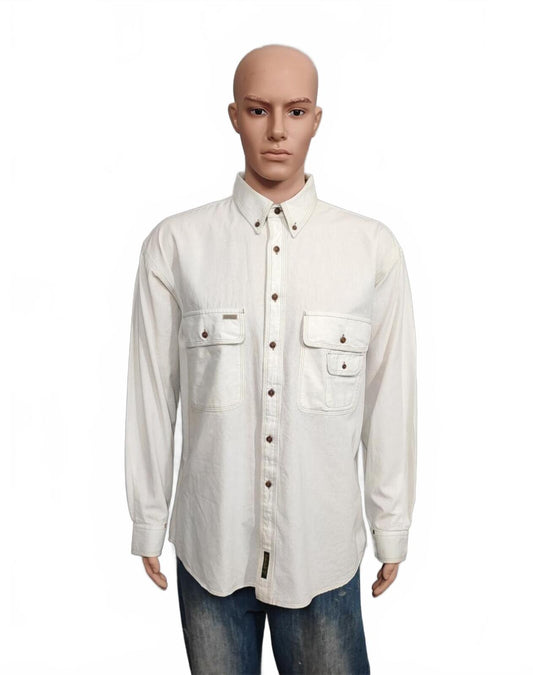 Vintage Timberland Off White Long Sleeve Western Pearl Snap Shirt Men Size XL