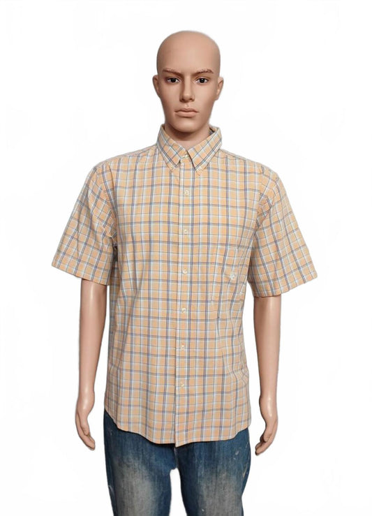 Vintage Chaps Short Sleeve Shirt Tan Beige Casual Preppy Men's Size Large XL