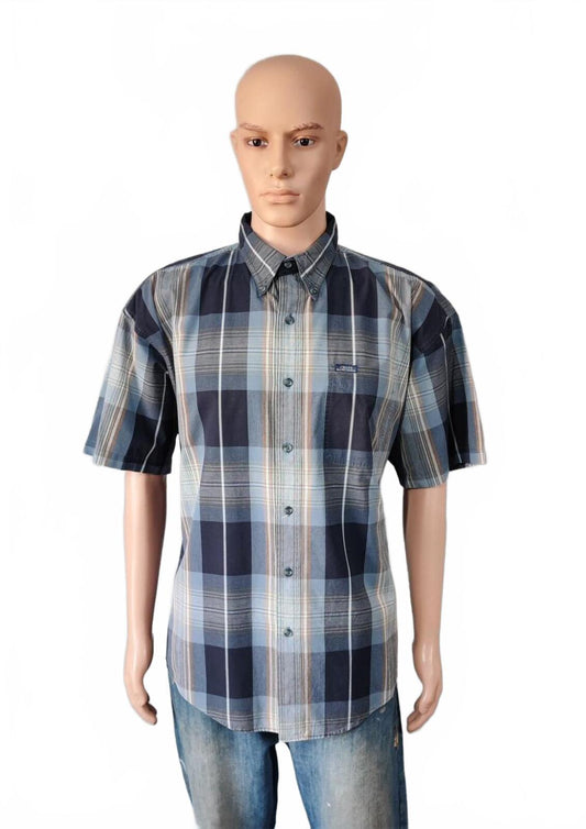 Vintage Chaps Ralph Lauren Checked Short Sleeve Shirt Blue Navy Men's Size XXL