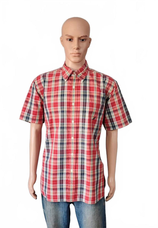 Vintage Nautica Checked Short Sleeve Shirt Red Navy Men's Size XL