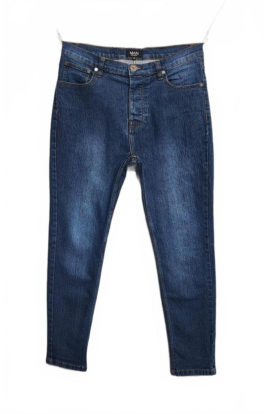 Vintage Boohoo Man Navy Blue Dark Wash Jeans Y2K Retro Streetwear Men's W32 L31