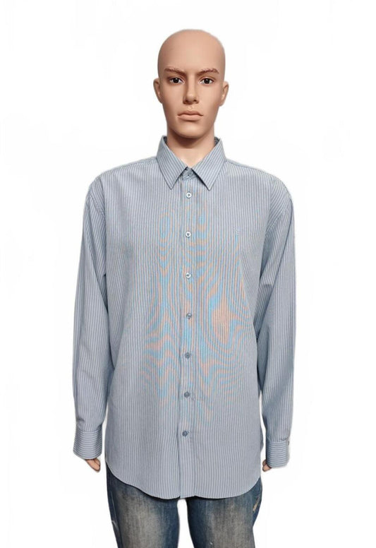 Vintage Farah Striped Long Sleeve Mod Terrace Casuals Shirt Blue Men Size XXL