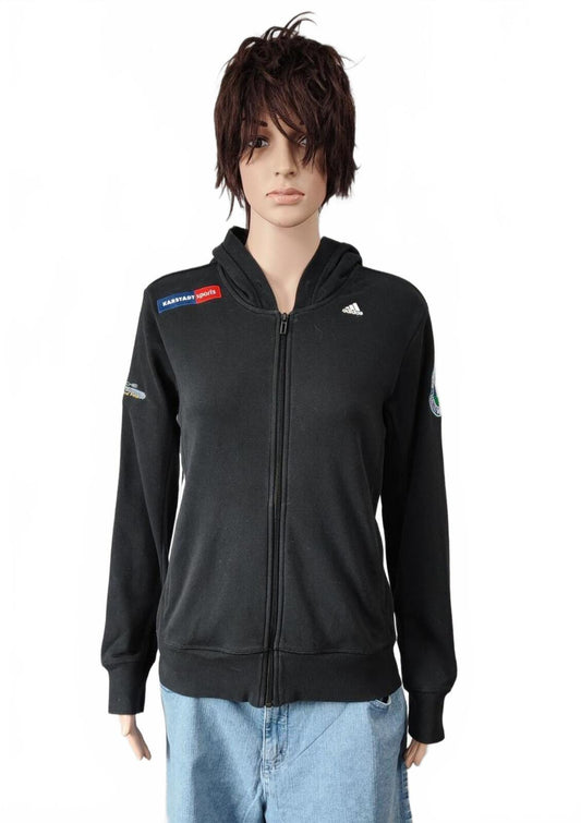 Vintage adidas Striped Zip Up Hoodie Faded Black Women Size UK 12 14 Medium