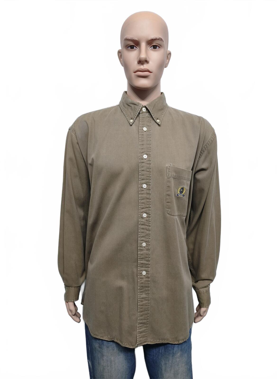 Vintage Nautica Plain Long Sleeve Shirt Khaki Green Men's Size XXXL Oversized