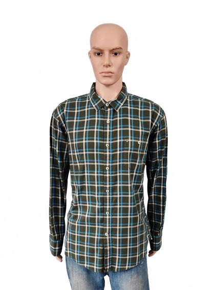 Vintage Tommy Hilfiger Checked Shirt XL Green Navy Cotton Long Sleeve Plaid 90s