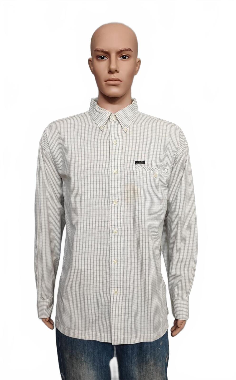 Vintage Chaps Ralph Lauren Grid Check Long Sleeve Shirt Cream Men XXL