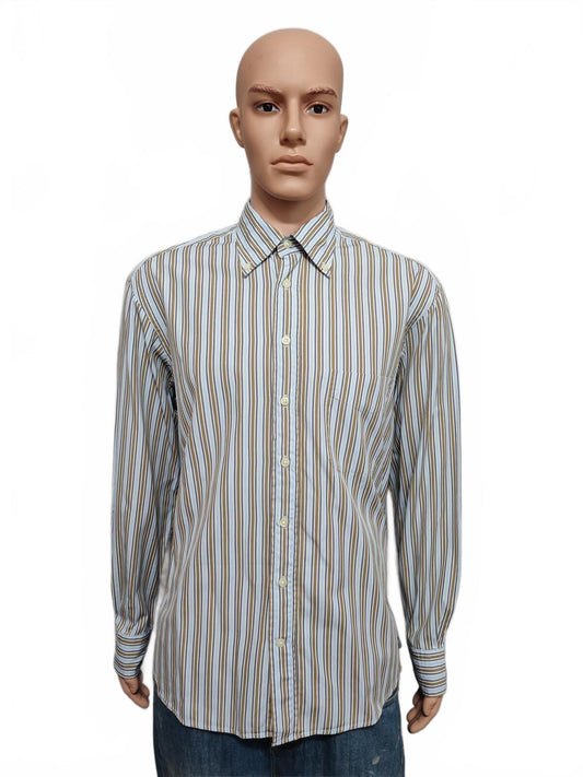 Vintage Gant Striped Long Sleeve Shirt Blue Brown Men's Size Large L