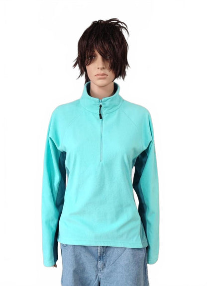 Vintage Berghaus Plain Turquoise Blue Half Zip Fleece Pullover Women UK 12 14