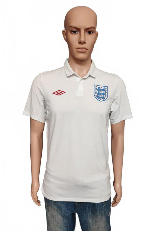 Vintage England Umbro Football Polo Shirt White Red Blue Retro 90s Men's Size S