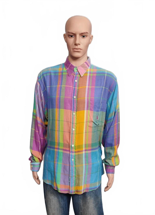 Vintage Nautica Checked Long Sleeve Plaid Oversized Streetwear Shirt Blue  XXL