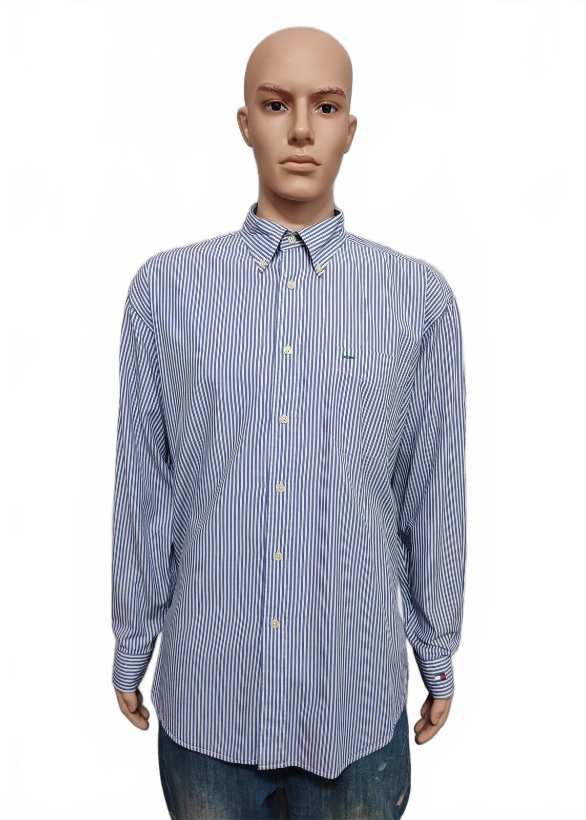 Vintage Tommy Hilfiger Striped Long Sleeve Button Down Shirt Blue Men's Size XL