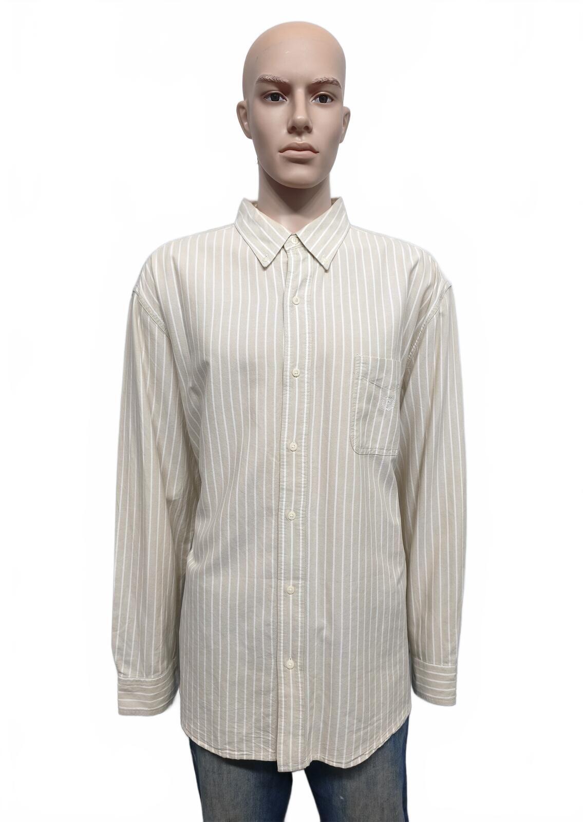 Vintage Chaps Striped Long Sleeve Shirt Beige White Men's Size XXXL Oversized