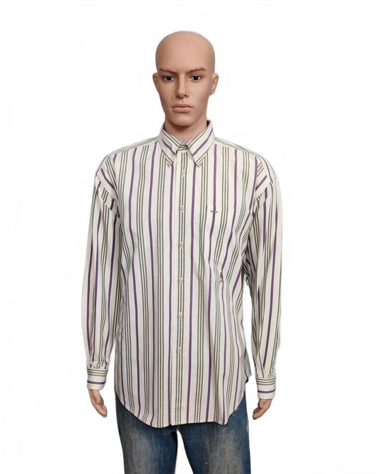 Vintage Tommy Hilfiger Striped Long Sleeve Preppy Shirt Purple Men Size XL