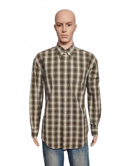 Vintage Nautica 80s Two Ply Checked Long Sleeve Shirt Brown Men's Size Large L