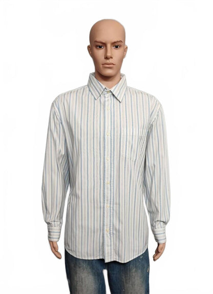 Vintage Old Navy Striped Long Sleeve Shirt Light Blue White Men's Size XL