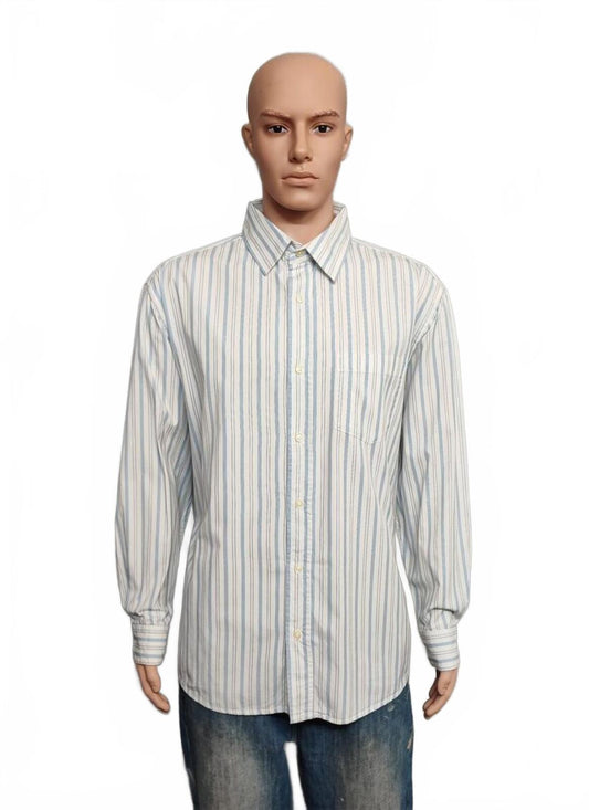 Vintage Old Navy Striped Long Sleeve Shirt Light Blue White Men's Size XL