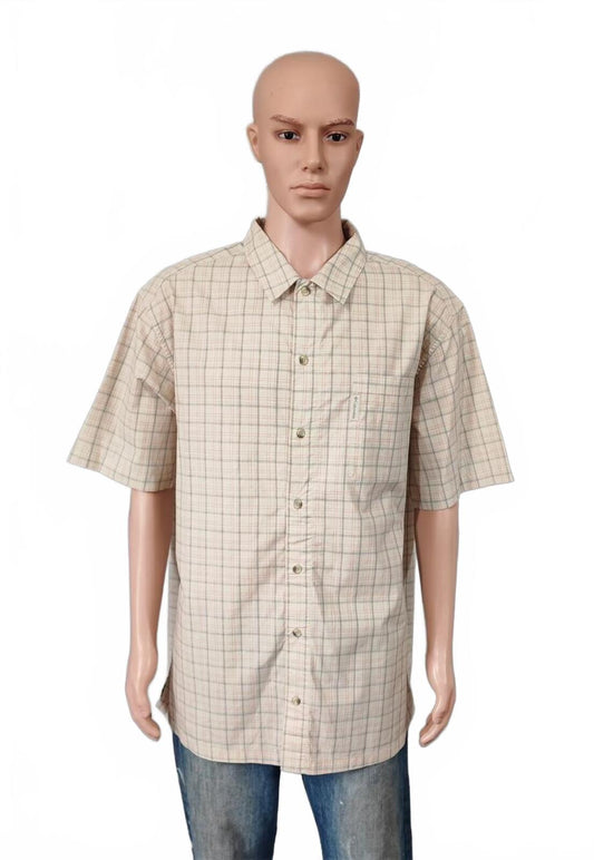 Vintage Columbia Checked Short Sleeve Shirt Tan Brown Plaid Men's Size XXL