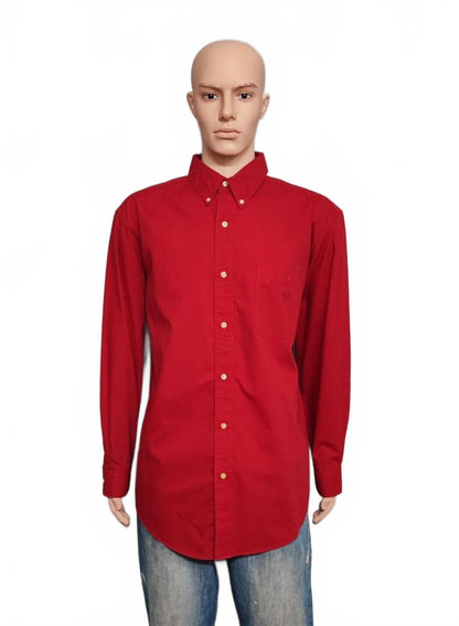 Vintage Chaps Plain Long Sleeve Button Down Smart Casual Shirt Red Men's Size XL